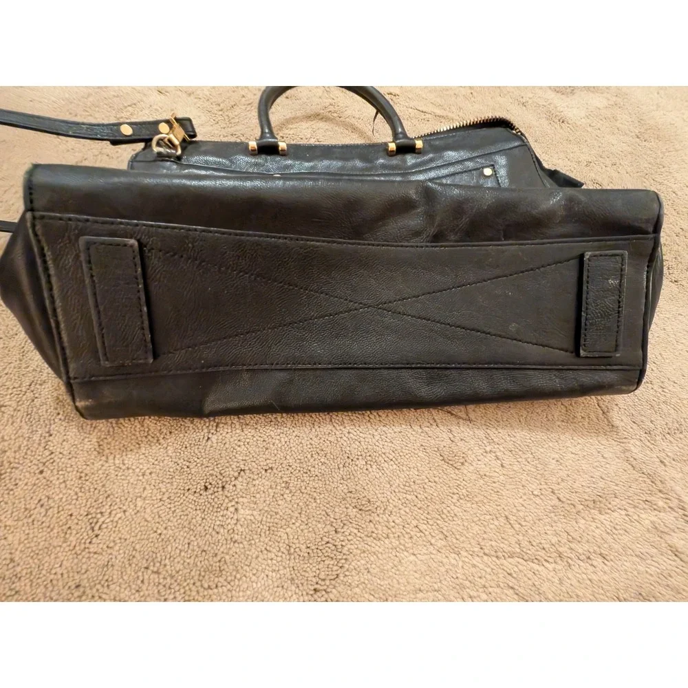Milly Black Pebbled Leather Satchel Handbag Gold Hardware Crossbody Bag